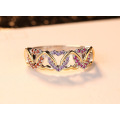 Popular colourful heart ring claw setting zircon heart winding couple ring valentine's day present